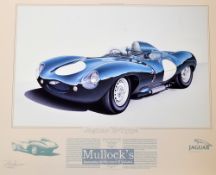 1954/56 Jaguar D-type signed print by John Francis - signed in pencil to the border by the