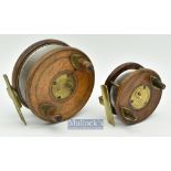 Pair of good Slater style wooden and brass star back combination reels – 4” dia with 4x screw