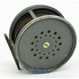 Hardy Bros England The Perfect alloy salmon fly reel 3 ¾” wide drum^ ribbed foot^ with nylon line^