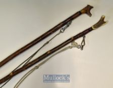 2x Horn Handles Wading Staffs both weights^ measuring 140cm and 143cm in length^ both with rope