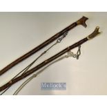 2x Horn Handles Wading Staffs both weights^ measuring 140cm and 143cm in length^ both with rope