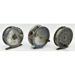 3x Various Alloy fly reels to include a J.S Sharpe of Aberdeen 3 ¼” reel; a Centabrake Patent 3 ¼”