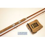 Good Foster Bros Ashbourne “The Ideal” split cane salmon/pike spinning rod - 8ft 2pc with red