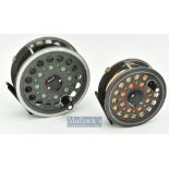 2x J.W Young & Son Redditch fly reels - Mucilin Brand 500 salmon fly reel 4 ¼” wide drum Thames
