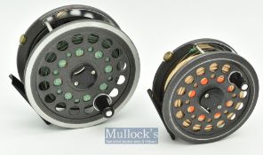 2x J.W Young & Son Redditch fly reels - Mucilin Brand 500 salmon fly reel 4 ¼” wide drum Thames