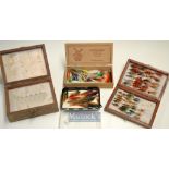 Selection of assorted flies and fly boxes– incl wooden fly box with salmon flies mostly doubles (