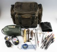 Wychwood Solace canvass tackle bag and accessories to incl floats^ cales^ forceps. Anglers penknife^