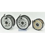 2x Aquarex 400 4” and an Aquarex 325S 3 ¼” alloy fly reels all in black finish^ with U shaped line