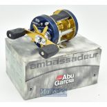 ABU Garcia Ambassadeur 6600 C4 Series multiplier reel in blue with domed end plate^ foot marked