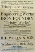 “Trinity Works” Trinity Lane, Beverly, Yorks, 1934 Sale Poster To be sold as a going concern