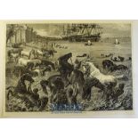 India - The Horses Morning Bath at Calcutta original woodblock engraving 1868 35x25cm to card