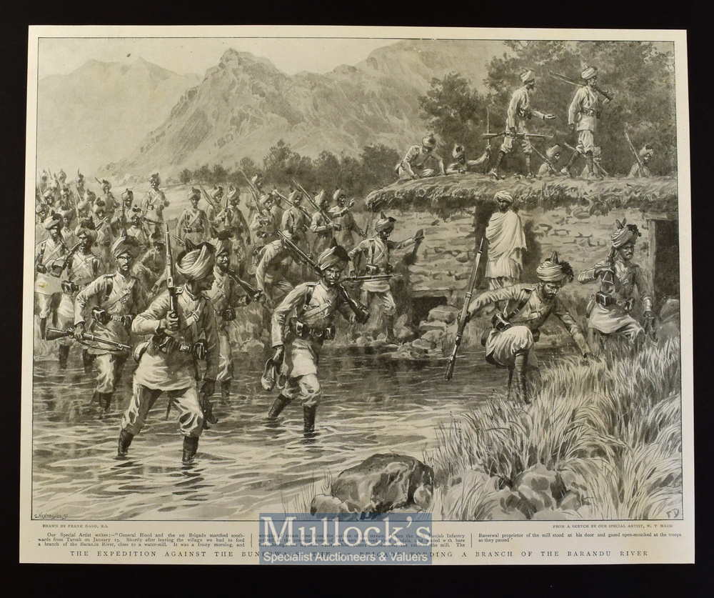 India & Punjab - The Expedition Against the Bunerwals: The 1st Brigade Fording A Branch of the