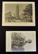 China - Two 19th Century copper engravings The Porcelain Pagoda at Nankin pub' by T. Kelly c1820