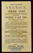 Inman Line - Emigration To America Advertising Card Liverpool To New York Circa 1881-83