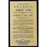 Inman Line - Emigration To America Advertising Card Liverpool To New York Circa 1881-83