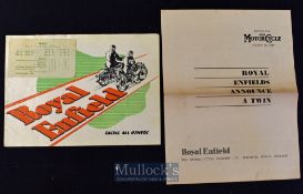 Motoring - Royal Enfield Motor Cycles, 1948 Catalogue A 12 page catalogue illustrating & detailing