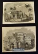 India - Palace of Tanjore from a drawing by T.J. Rawlins 1858 and Gateway Leading into the Palace