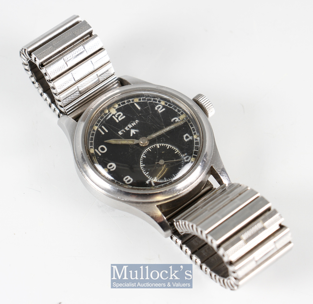 1940s WWII Eterna W.W.W. 'Dirty Dozen' Military Wrist Watch with Arabic numeral hourly markers - Image 2 of 3