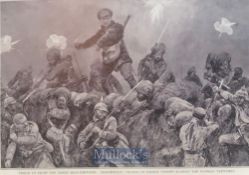 India – WWI Original print showing Savage Sikh soldiers charge against the German trenches. c1900s