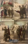 India & Punjab – British & Indian Soldiers - a set of four original antique WWI postcards showing an