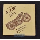 A.J.W. Motor Cycles 1935 Sales Catalogue A period 4 page Sales Catalogue, illustrating one machine