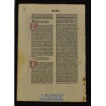Italy - A Fine Leaf From A Fragment Of A Biblia Latin Printed In Venice 1479 Two column black