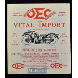 Motoring - O.E.C. Motor Cycles, 1930 Sales Catalogue - A fine 3 Fold out 6 page Sales Catalogue,