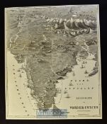 India - Scarce German Relief Map of India printed in a periodical Sept 1857 during the Indian