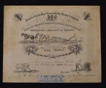 Kent - Isle Of Thanet Agricultural Association 1873 Impressive large Certificate with fine