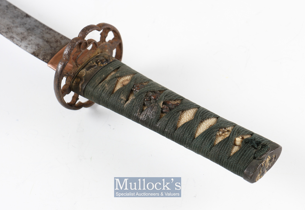 19th / 20th century Japanese Tanto Dagger Sword unsigned, with 31cm blade with copper habaki and - Image 3 of 3