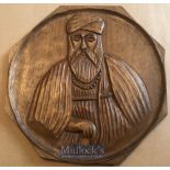 Rare hand carved wooden plaque of the founder of Sikhism, Guru Nanak - Intricately Hand carved