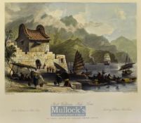 China - 1843 Fort Victoria, Hen Loon coloured engraving drawn by T. Allom measures 25x20cm approx