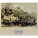 China - 1843 Fort Victoria, Hen Loon coloured engraving drawn by T. Allom measures 25x20cm approx