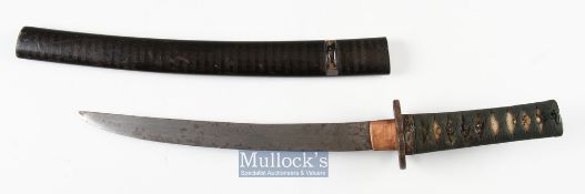 19th / 20th century Japanese Tanto Dagger Sword unsigned, with 31cm blade with copper habaki and