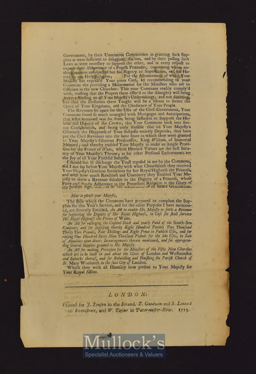 The Speech of the Speaker of the House of Commons 1715 ‘South Sea Company’ Sept 21, upon - Image 2 of 2