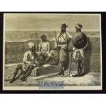 India - Rajpoots original woodblock engraving 1876 armed with matchlock and tulwars 24x19cm laid