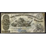 State of Louisiana - Shreveport March 10 1863, $5 Banknote with vignette representing the South (
