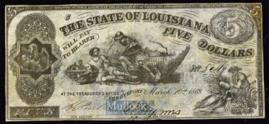 State of Louisiana - Shreveport March 10 1863, $5 Banknote with vignette representing the South (