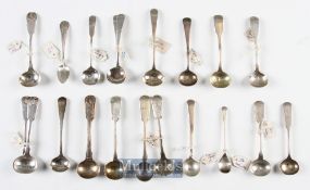 Selection of Georgian / Victorian Silver Salt Spoons assorted designs, some with monograms, some