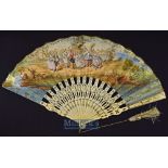 A Beautiful Early European Folding Fan 1820s-40s - With pierced shaped and metal inlaid bone