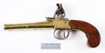 19th century Dealtry of London .45 Bore Cannon Barrel Flintlock Pocket Pistol signed to sides