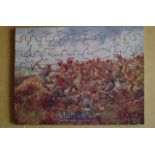Original WWI solid wood puzzle of a Sikh platoon charging German trench. Complete with all 80 pieces