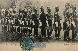 India & Punjab – Sikh Officers At Coronation Review original antique postcard showing Indian