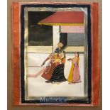 Indian school miniature painting Lord Krishna with women attendants - Painted on gouache with gold &