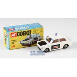Corgi Toys 506 Police 'Panda' Imp Car white body with black bonnet with maker's box, overall good.