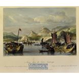 China - 1843 Amoy, from the Outer Anchorage coloured engraving drawn by T. Allom measures 25x20cm