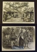 India - Two original engravings to include Rustic scene and Village Life in Bengal 1875, Dancing