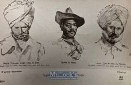 India & Punjab – Sikh & Gurkha Officers original antique WWI postcard showing Sikh Sepoy Harnam