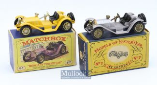 Matchbox Diecast Lesney Models of Yesteryear 1913 Mercer Raceabout Type 35J Y7 in lilac and yellow