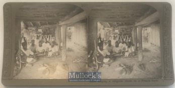 India – WWI Original stereo view real photo Sikhs singing a religious chant in a French barn -